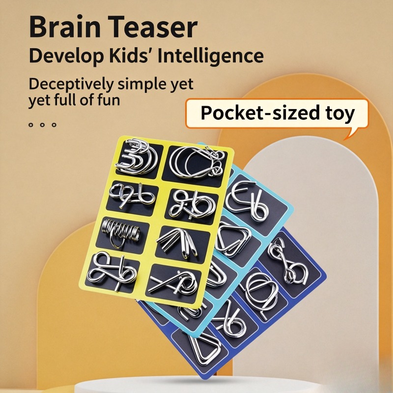 Party Games Kids And Adults - 8-częściowy zestaw metalowych puzzli, klasyczna łamigłówka,